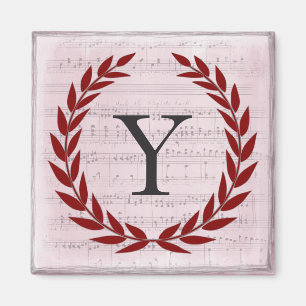 Aimant Laurel Wreath Sheet Musique Monogramme initial Y
