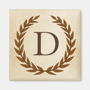 Aimant Laurel Wreath sur le parchemin Monogramme initial