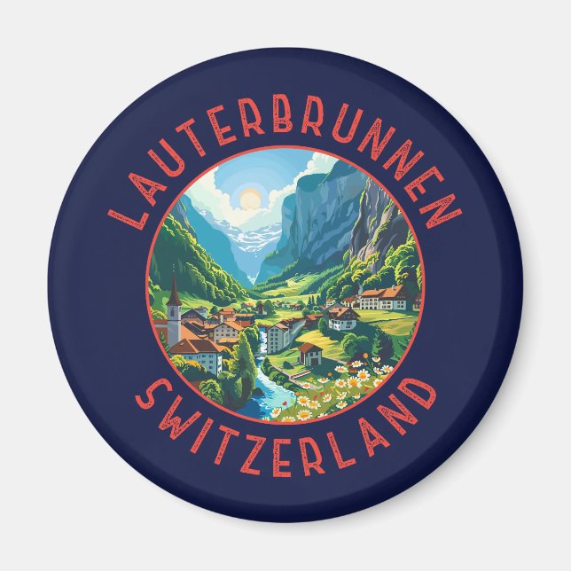 Aimant Lauterbrunnen Suisse Cercle déprimé rétro (Devant)
