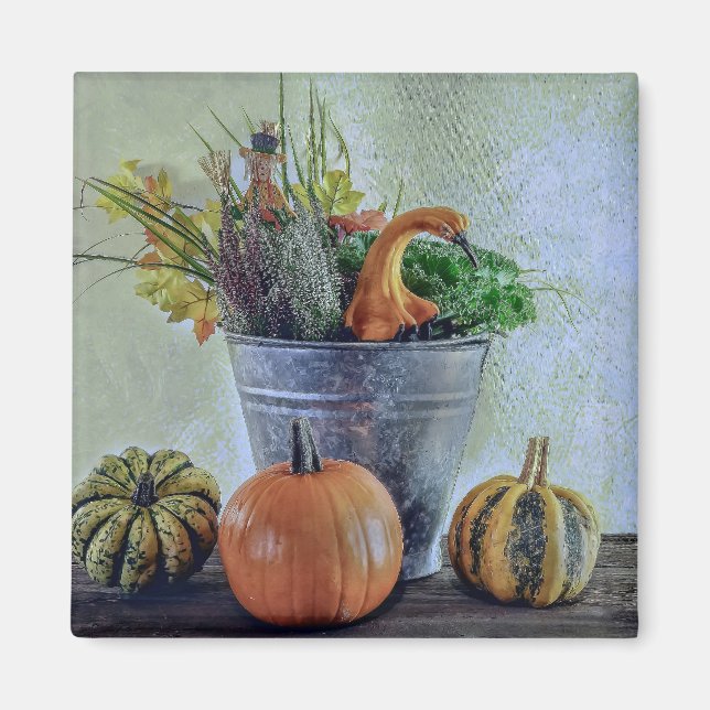 Aimant L'automne encore la vie avec citrouilles, fleurs (Devant)
