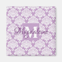 Lavande violet Damask Monogramme avec nom magnétiq