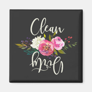 Aimant Lave-vaisselle fleurie Boho rose, propre / sale