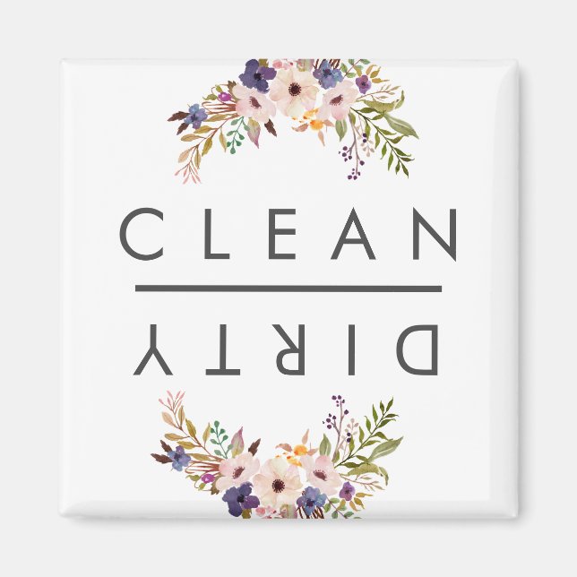 Aimant Lave-vaisselle propre sale floral (Devant)
