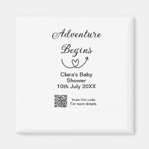Aimant L'aventure commence baby shower scan QR code coeur