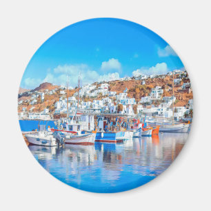 Aimant ldp MYKONOS - fishing boats - harbor - panorama