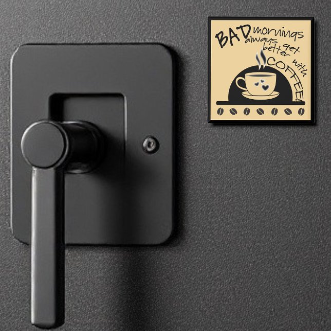 Aimant Le Café Amusant Améliore La Typographie Du Matin (square magnet on door)