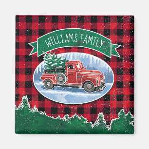 Aimant Le camion vintage de Noël ajoutent le nom