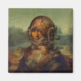 Aimant Le casque Mona Lisa da Vinci du plongeur drôle de