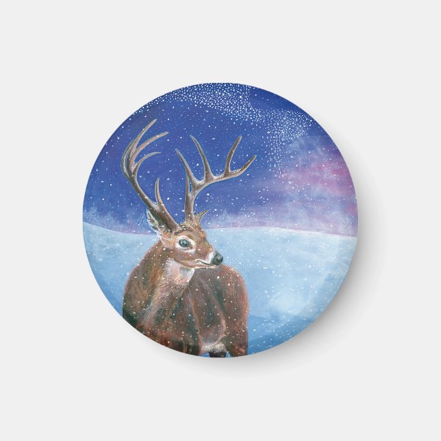 Aimant Le Cerf rouge Cervus elaphus et paysage hivernal (Devant)