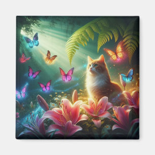 Aimant Le Chat Curieux & Ses Papillons