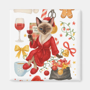 Aimant Le chat siamois de Noël célèbre à la maison