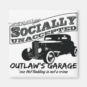 Aimant Le garage du hors-la-loi. Hot rod socialement