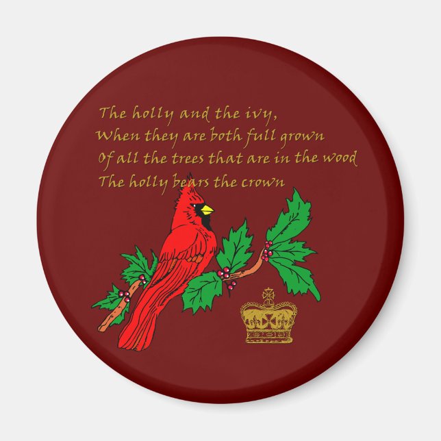 Aimant Le Holly et l'Ivy avec le cardinal et la Couronne (Devant)
