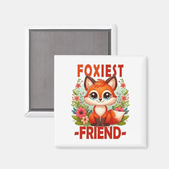 Aimant Le jeu de mot Foxiest Friend. Caricature du chiot  (Recto/Verso)