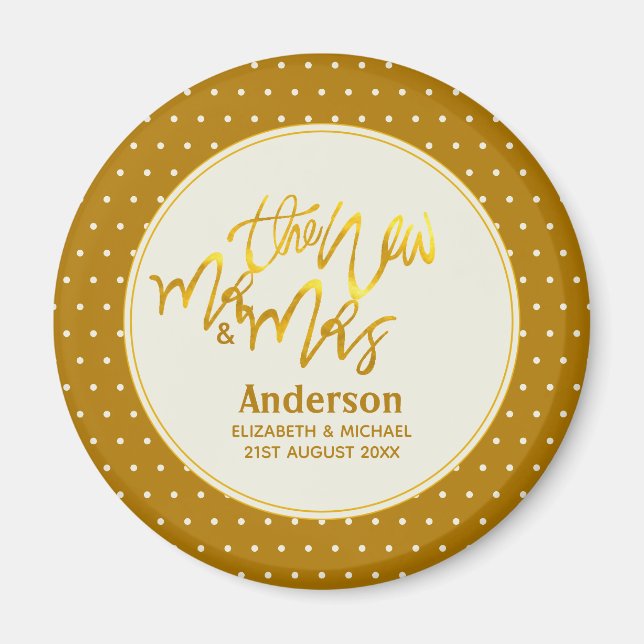 Aimant Le Nouveau M. et Mme (nom, date) Mariage Gold Deco (Devant)