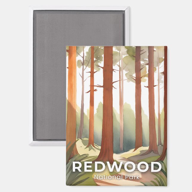 Aimant Le parc national de Redwood | Aquarelle (Recto/Verso)