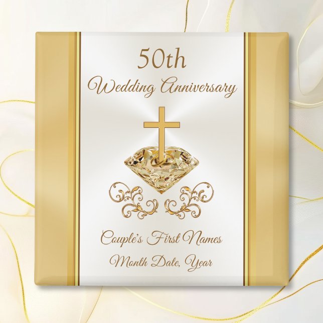Aimant Le Parti du 50e anniversaire du Mariage chrétien e (50 year anniversary party favors. Cheap Personalized, giveaways for golden wedding anniversary.)