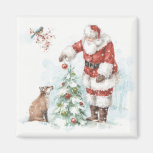 Aimant Le Père Noël décore un arbre avec sa forêt