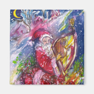 AIMANT LE PÈRE NOËL JOUANT L'HARPE DANS LE CLAIR DE LUN