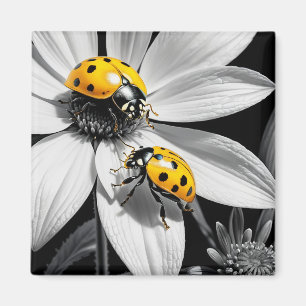 Aimant Le scarabée jaune sur la fleur blanche noire