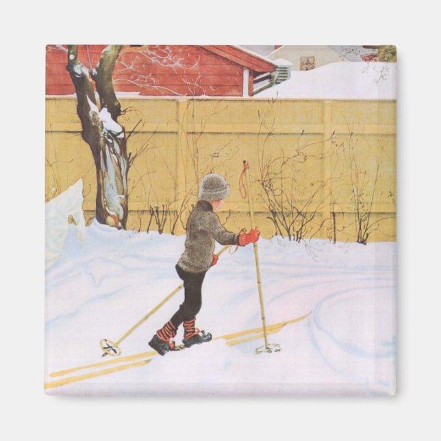 Aimant Le Skier (Jeune Garçon Avec Skis) (Scène D'Hiver) (Devant)