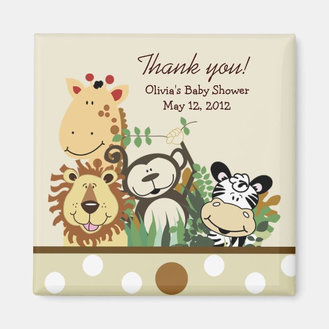 Aimant Le Zoo Crew Jungle Baby shower Favoriser - TAN (Devant)