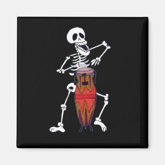 Aimant Lecteur Conga Drummer Musicien Squelette (Devant)