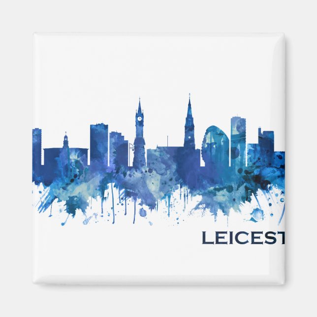 Aimant Leicester England Skyline Blue (Devant)