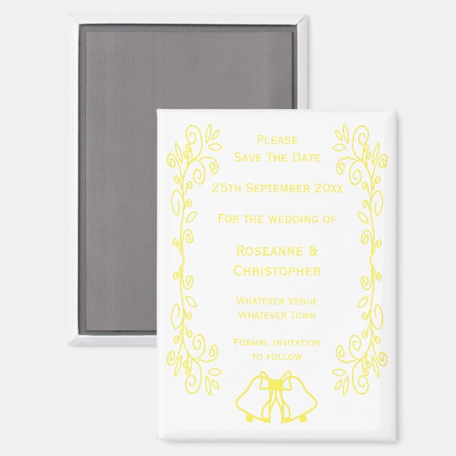 Aimant Lemon Bells Scrollwork Wedding Enregistrer La Date (Recto/Verso)