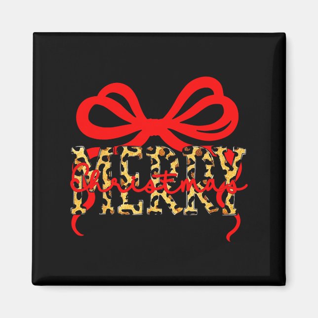 Aimant Leopard Merry Christmas Coquette Bow Xmas Holiday  (Devant)