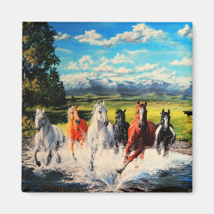 Aimant Les chevaux de ranch traversent la peinture de pay
