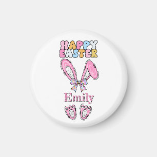 Aimant Les filles personnalisent Happy Bunny Pâques rose