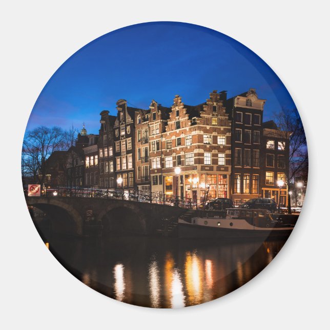 Aimant Les maisons du canal d'Amsterdam la nuit (Devant)