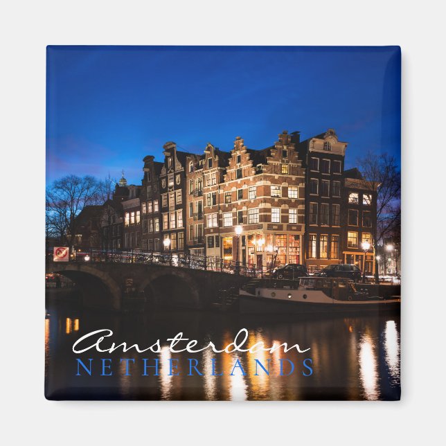 Aimant Les maisons du canal d'Amsterdam la nuit (Devant)
