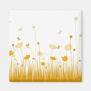 Aimant Les pavots minimalistes orange et blancs pré flora