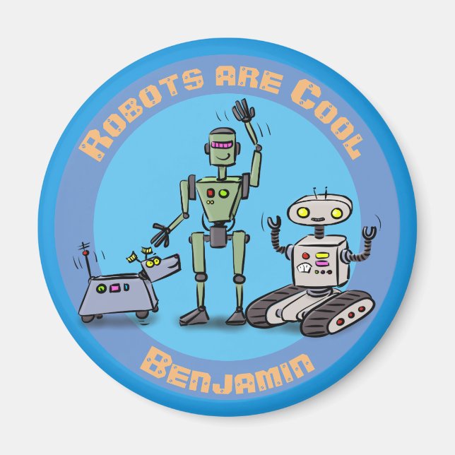 Aimant Les robots sont des dessins animés bleu cool (Devant)