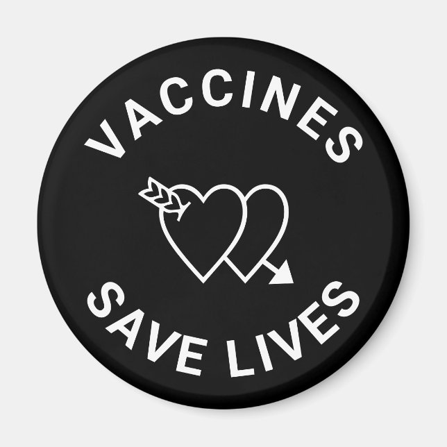 Aimant Les vaccins sauvent des vies noir blanc coeurs mig (Devant)
