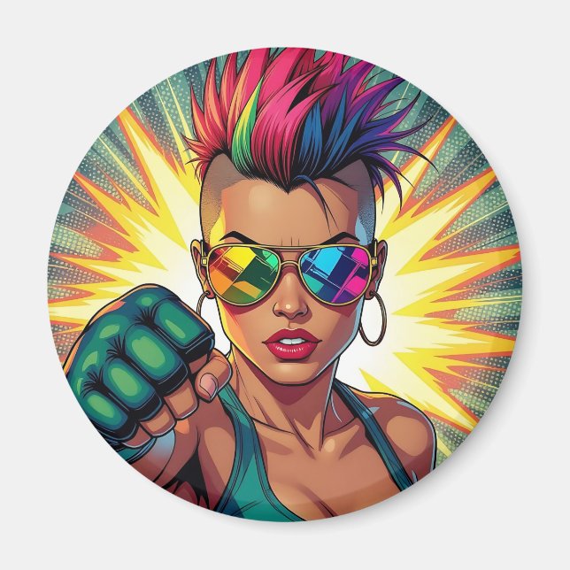 Aimant Lesbienne LGBT Mohawk Uppercut Pop Art (Devant)
