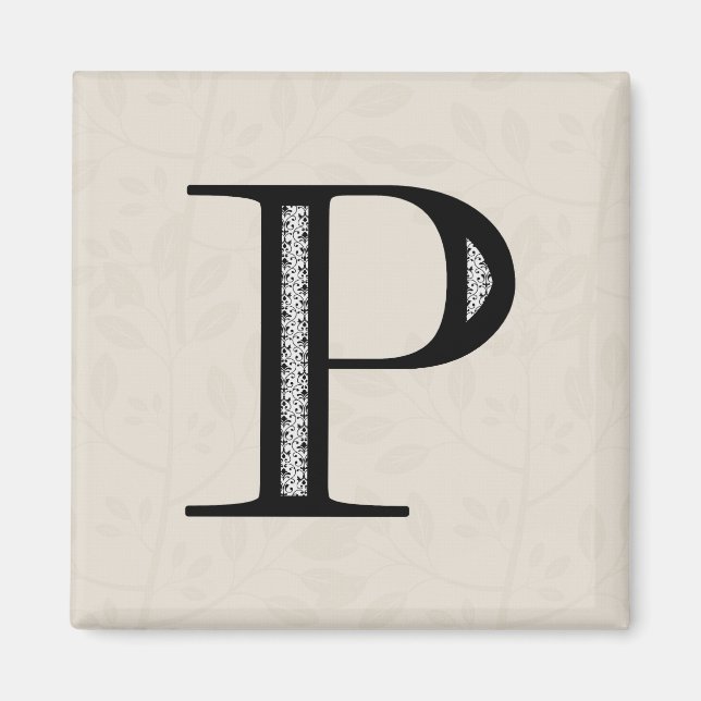 Aimant Lettre Damas P - Noir (Devant)