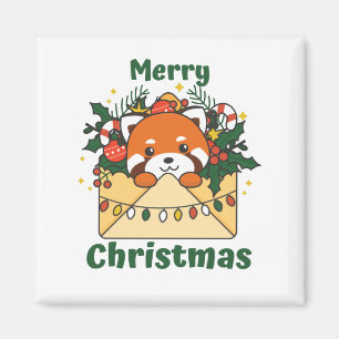 Aimant Lettre de Noël Panda rouge Animaux d'hiver Pandas