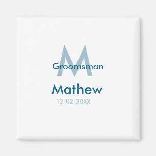 Aimant Lettre de nom de garçon d'honneur bleu marine date