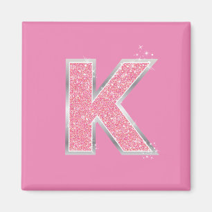 Aimant Lettre de Parties scintillant rose fille K