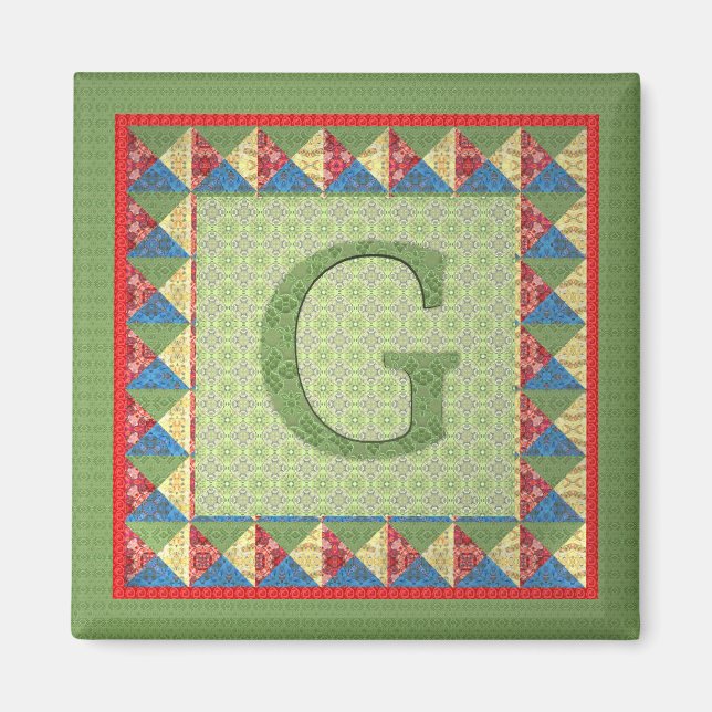 Aimant Lettre G : Style "Quilt en tissu" initial et Motif (Devant)