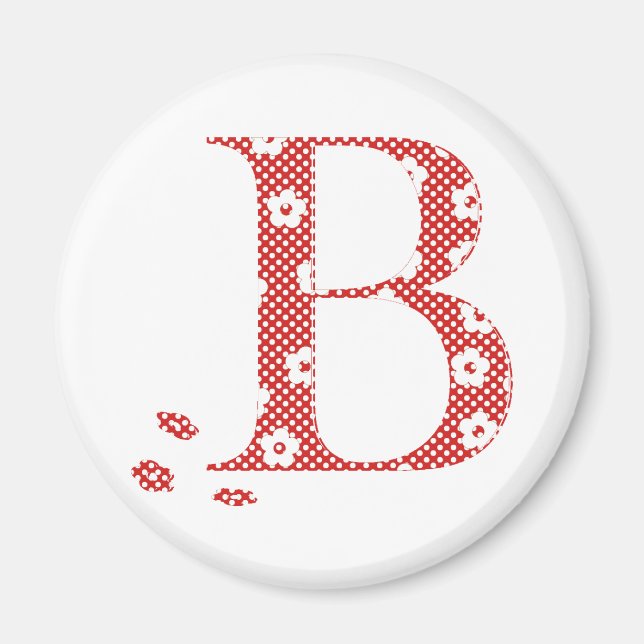 Aimant LETTRE Motif Fleur B (rouge) (Devant)