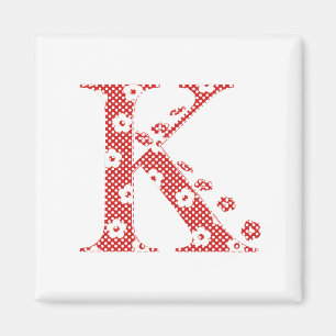 Aimant LETTRE Motif Fleur K(rouge)