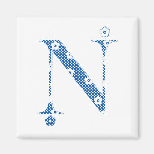 Aimant LETTRE Motif Fleur N(bleu)