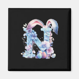 Aimant Lettre N avec des oreilles de lapin ornée de doux