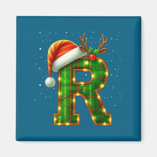 Aimant Lettre R Noël Plaid Chapeau de Père Noël Monogramm