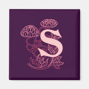 Aimant Lettre S Monogramme Floral Art Nouveau Élégant 