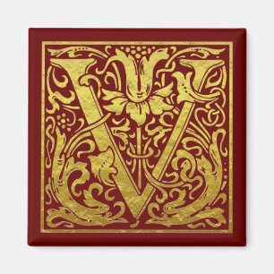 Aimant Lettre V Première Lettre Faux Gold Rouge